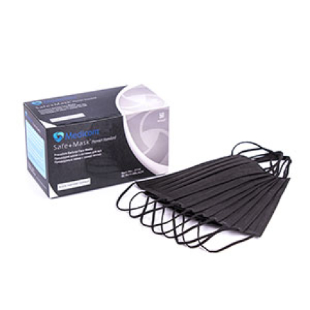 Маска захисна Medicom Safe + Mask Premier Standart із вушними петлями, чорна (50 шт)