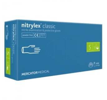 Рукавички нітрилові MERCATOR Nitrylex Classic BLUE неопудрені, розмір S, 100 шт