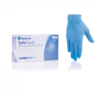Нітрилові рукавички неопудрені Medicom SafeTouch Advanced Е-series Blue (2,8г), розмір S, 100 шт