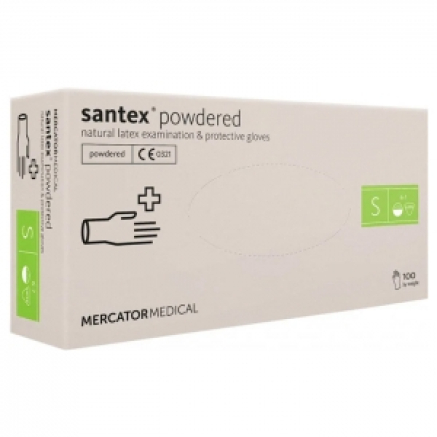 Рукавички латексні MERCATOR Santex Powdered WHITE опудрені, розмір S, 100 шт