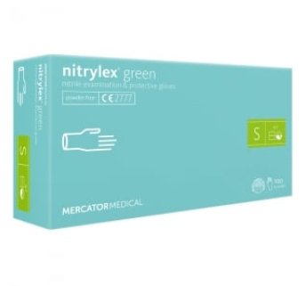 Рукавички нітрилові Mercator Nitrylex GREEN неопудрені, розмір S, 100 шт