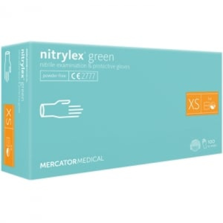 Рукавички нітрилові Mercator Nitrylex GREEN неопудрені, розмір XS, 100 шт