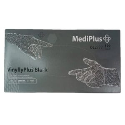 Рукавички вінілові MediPlus VinyllyPlus Black PF Чорні, розмір S, 100 шт