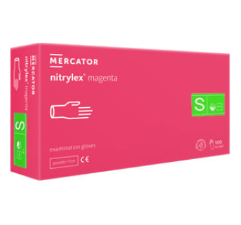 Рукавички нітрилові Mercator Nitrylex MAGENTA неопудрені, розмір S, 100 шт