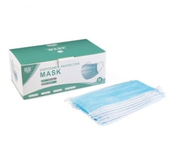 Маска захисна тришарова з вушними петлями, блакитна (50 шт)