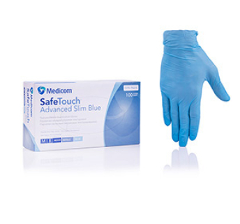 Нітрилові рукавички неопудрені Medicom SafeTouch Advanced Slim Blue, розмір M, 100 шт