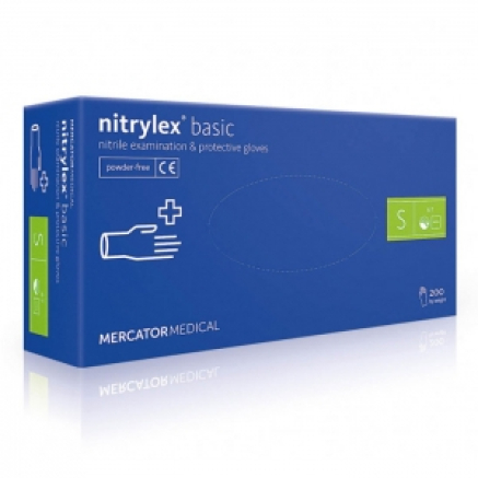 Рукавички нітрилові MERCATOR Nitrylex Basic BLUE неопудрені, розмір S, 200 шт