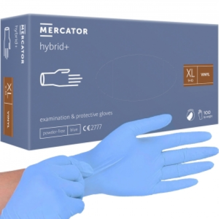 Рукавички вінілові MERCATOR Hybrid+ неопудрені, розмір XL, 100 шт