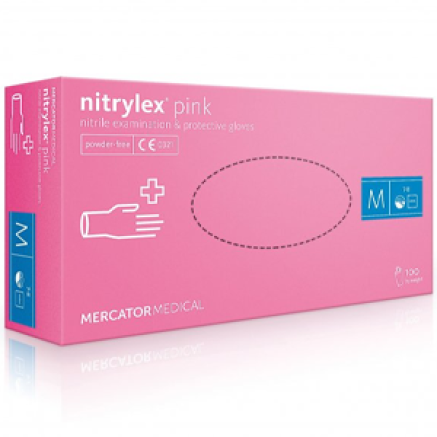 Рукавички нітрилові Mercator Nitrylex PINK неопудрені, розмір M, 100 шт