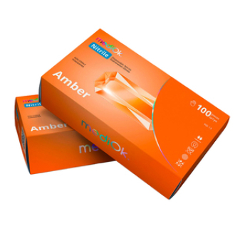 Рукавички нітрилові MediOk AMBER помаранчеві неопудрені, розмір M, 100 шт