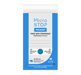 Крафт пакети 60×100 мм для стерилізації Microstop з індикатором IV класу, прозорі, 100 шт