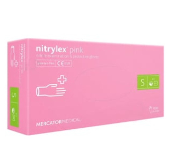 Рукавички нітрилові Mercator Nitrylex PINK неопудрені, розмір S, 100 шт