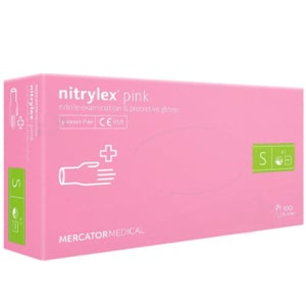 Рукавички нітрилові Mercator Nitrylex PINK неопудрені, розмір S, 100 шт