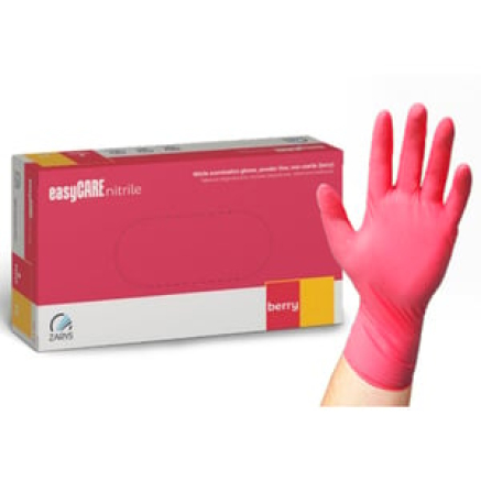 Рукавички нітрилові easyCARE nitrile BERRY малинові неопудрені, розмір S, 100 шт