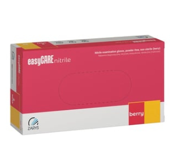 Рукавички нітрилові easyCARE nitrile BERRY малинові неопудрені, розмір S, 100 шт