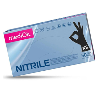 Перчатки нитриловые MediOk BLACK неопудренные, размер XS, 100 шт