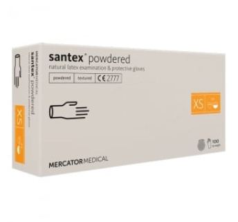 Рукавички латексні MERCATOR Santex Powdered WHITE опудрені, розмір XS, 100 шт