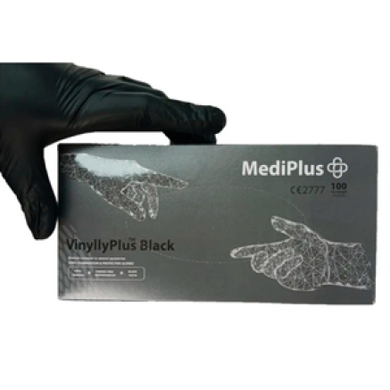 Рукавички вінілові MediPlus VinyllyPlus Black PF Чорні, розмір M, 100 шт