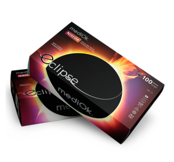 Рукавички нітрилові MediOk Eclipse чорні неопудрені, розмір L, 100 шт