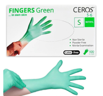 Рукавички нітрилові CEROS Fingers GREEN, S, 100 шт