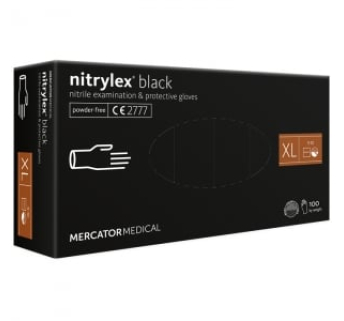 Рукавички нітрилові Mercator Nitrylex BLACK неопудрені, розмір XL, 100 шт