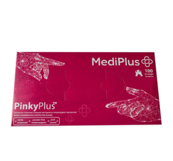 Рукавички нітрилові MEDIPLUS PinkyPlus PINK яскраво-рожеві неопудрені, розмір L, 100 шт
