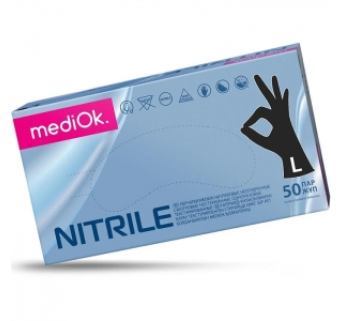 Рукавички нітрилові MediOk BLACK неопудрені, розмір L, 100 шт
