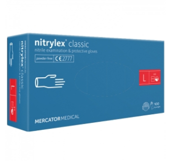 Рукавички нітрилові MERCATOR Nitrylex Classic BLUE неопудрені, розмір L, 100 шт