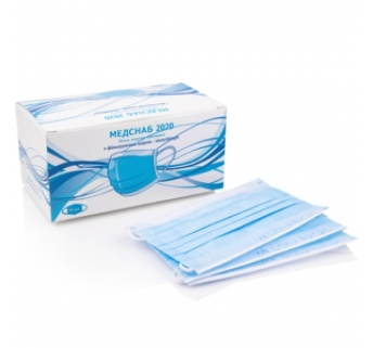 Маска медична тришарова MEDSNAB 2020 з вушними петлями, блакитна (50 шт)