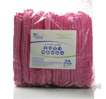 Шапочки медичні на подвійній гумці Polix Pro Med із спанбонду, рожеві (100 шт)