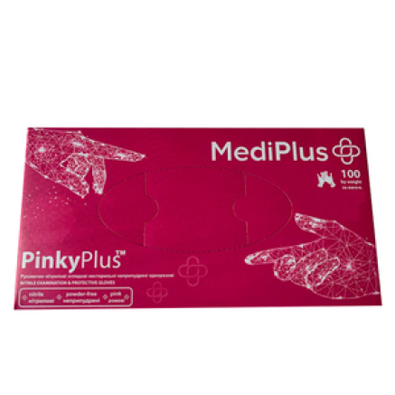 Рукавички нітрилові MEDIPLUS PinkyPlus PINK яскраво-рожеві неопудрені, розмір М, 100 шт