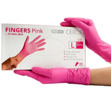 Рукавички нітрилові CEROS Fingers PINK, L, 100 шт