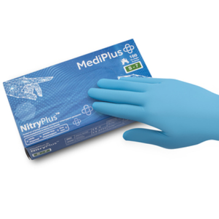 Рукавички нітрилові MEDIPLUS NitryPlus BLUE неопудрені, розмір S, 100 шт