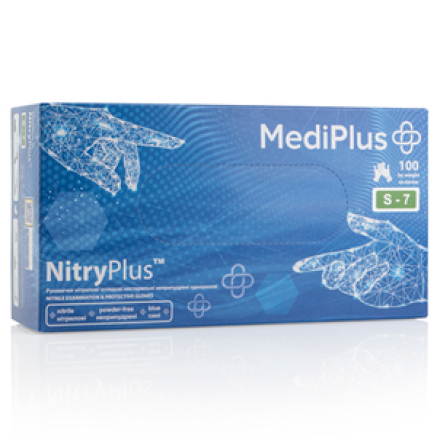 Рукавички нітрилові MEDIPLUS NitryPlus BLUE неопудрені, розмір S, 100 шт