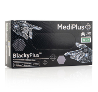 Рукавички нітрилові MEDIPLUS BlackyPlus BLACK неопудрені, розмір S, 100 шт