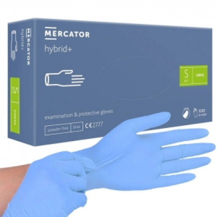 Рукавички вінілові MERCATOR Hybrid+ неопудрені, розмір S, 100 шт