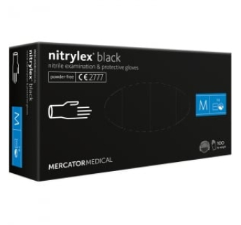 Рукавички нітрилові Mercator Nitrylex BLACK неопудрені, розмір M, 100 шт