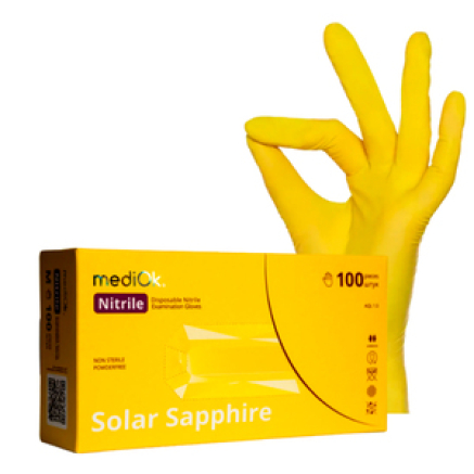 Рукавички нітрилові MediOk SOLAR SAPPHIRE жовті неопудрені, розмір S, 100 шт