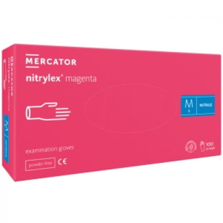 Рукавички нітрилові Mercator Nitrylex MAGENTA неопудрені, розмір M, 100 шт