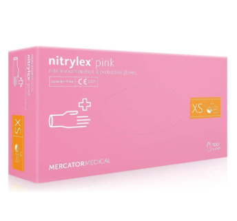 Рукавички нітрилові Mercator Nitrylex PINK неопудрені, розмір XS, 100 шт