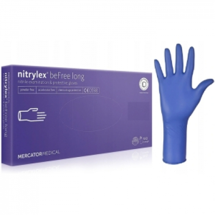 Нітрилові рукавиці MERCATOR Nitrylex Befree Long VIOLET (подовжена манжета) неопудрені, розмір M, 100 шт