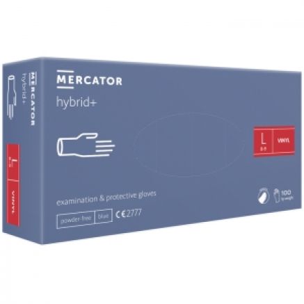 Рукавички вінілові MERCATOR Hybrid+ неопудрені, розмір L, 100 шт