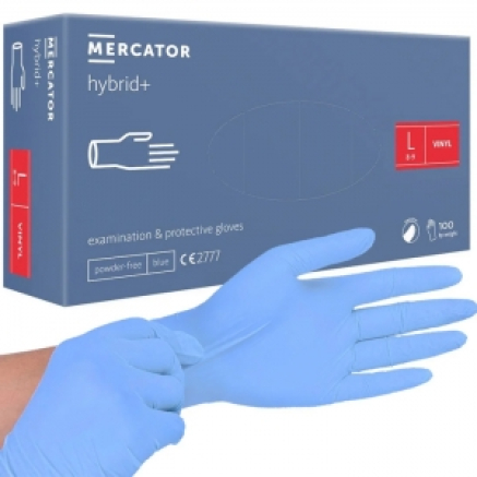 Рукавички вінілові MERCATOR Hybrid+ неопудрені, розмір L, 100 шт