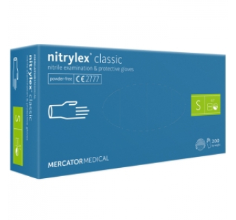 Рукавички нітрилові MERCATOR Nitrylex Classic BLUE неопудрені, розмір S, 200 шт