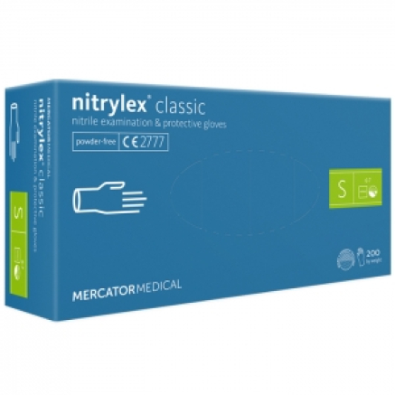 Рукавички нітрилові MERCATOR Nitrylex Classic BLUE неопудрені, розмір S, 200 шт