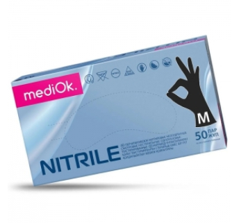 Рукавички нітрилові MediOk BLACK неопудрені, розмір M, 100 шт