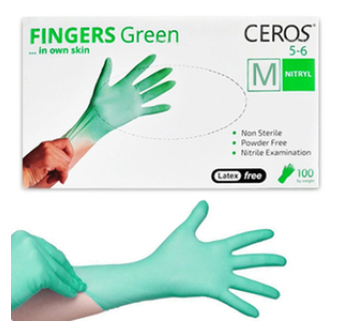 Рукавички нітрилові CEROS Fingers GREEN, M, 100 шт