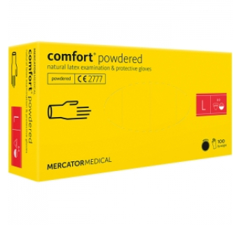 Рукавички латексні MERCATOR Comfort Powdered WHITE опудрені, розмір L, 100 шт