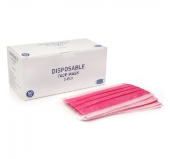 Маска медична тришарова Disposable з вушними петлями, рожева (50 шт)