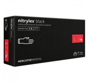 Рукавички нітрилові Mercator Nitrylex BLACK неопудрені, розмір L, 100 шт